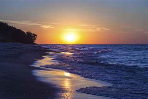 Lake Michigan Indiana Sunset Coast Sun Beach Lake Wallpaper 2048x1366