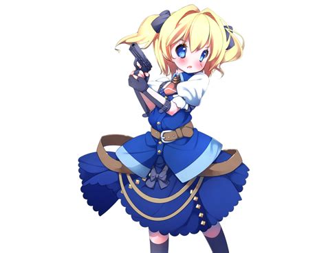 Blonde Hair Blue Eyes Blush Bow Frederica Irving Gloves Gun Kneehighs Sefa Sekaiju No Meikyuu