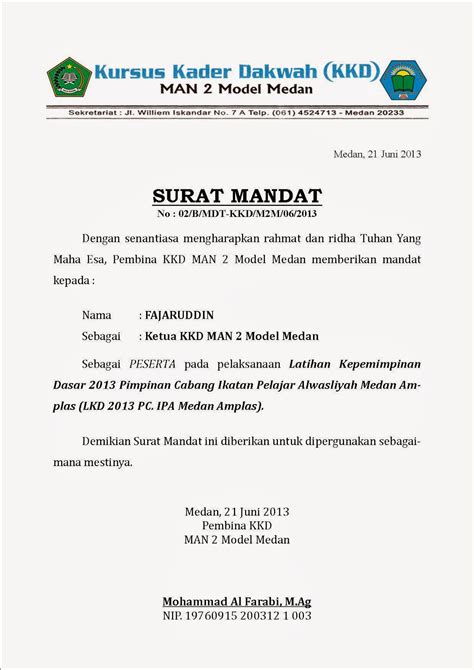 (0321)592463 kode pos 61382mojokerto,14 desember 2015nomor : Contoh Bentuk Surat Mandat