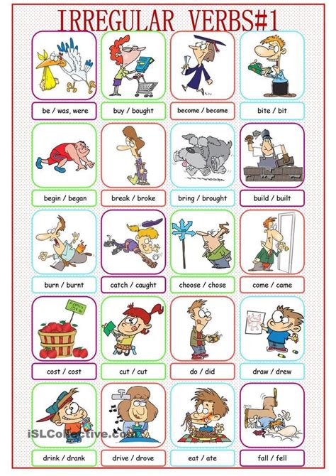 Irregular Verbs Picture Dictionary1 Be To Fall Verbos Para Niños