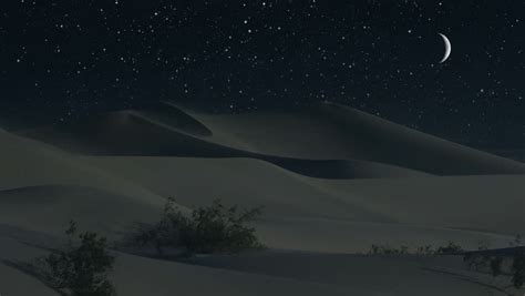 Sand Dunes Under A Crescent Moon In A Desert Night Stock Footage Video