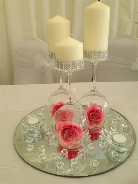 (they continue to open as they dry and may lose petals if fully mature.) Pink flower upside down wineglass centerpiece | Wedding ...