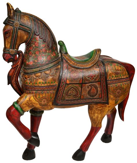 Large Size His Majesty The Painted Wooden Horse Exotic India Art