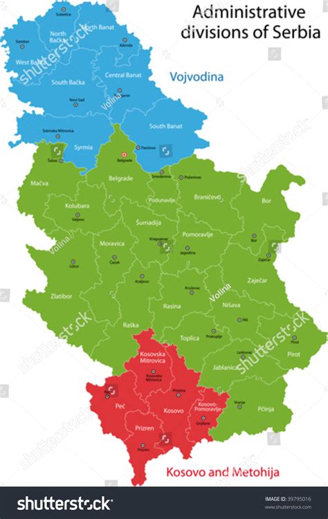 Map Of Administrative Divisions Of Republic Of Serbia Stock Vector