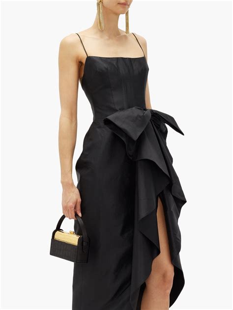 Black, pink, white sleeve style: RASARIO Bow-front Satin Spaghetti Strap Black Midi Dress ...