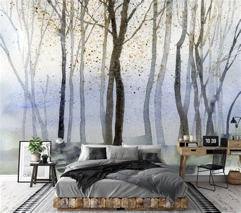 Into The Woodlands Wall Mural The Enchanted Forest Wallpaper Etsy Polska