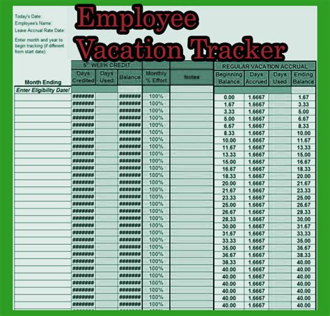 Free Employee Vacation Tracker Excel Template Good Employee Project