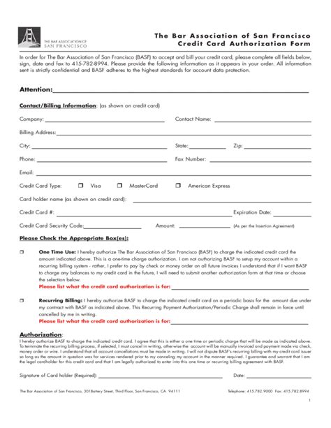 Looking for credit card authorization number? Credit Card Authorization Form - San Francisco Free Download