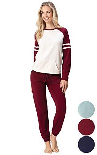 Mae Womens Standard Vintage Thermal Henley Long Sleeve Top With Jogger