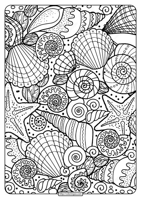 Free Printable Seashells Pdf Coloring Page Coloring Pages