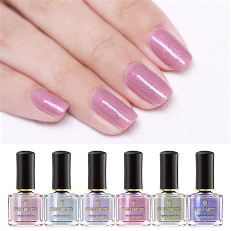 Born Pretty 6ml Shiny Nail Polish Glitter Shimmer Pink Pearl Colorful Nail Art Lacquer Air Dry