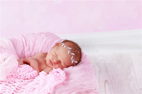 Cute Newborn Baby Girl Sleeping Stock Photo Image Of Knitting Life