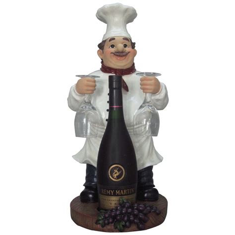 Chef Wine Bottle Holder And Glass Set Statue Lm Treasures