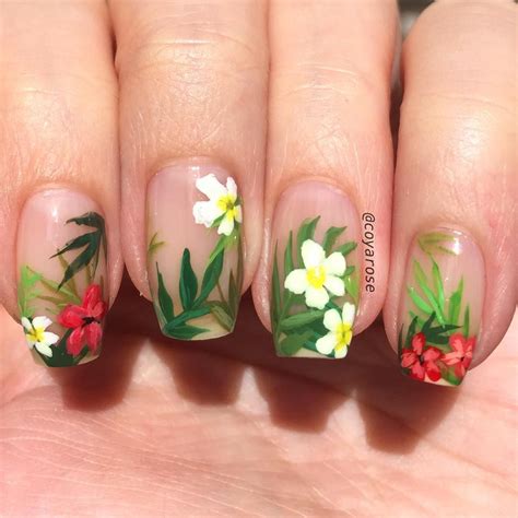 tropical leaves floral summer negative space nails nail art hawaiian nail art nail art summer