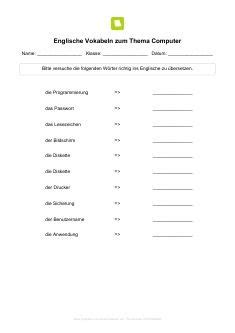 Weitere gelöste fragen zum erlernen von englisch. Arbeitsblatt: Englisch Vokabeln zum Thema Computer ...