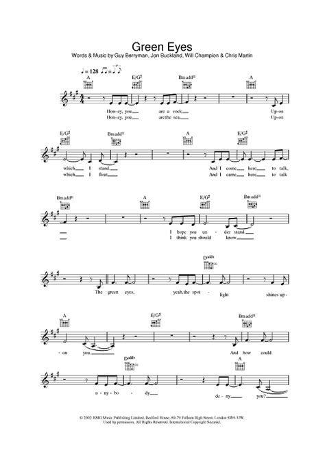 Green Eyes Sheet Music By Coldplay For Lead Sheet Sheet Music Now