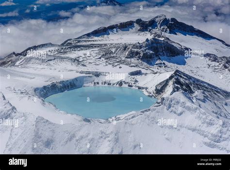 Aerial View Of A Tuquoise Crater Lake On Top Of Mount Ruapehu