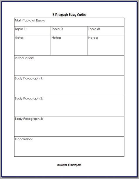 Here's a simple when i was a novice writer, i chafed at the idea of using an outline. FREE Printable Outline for the Five Paragraph Essay ...