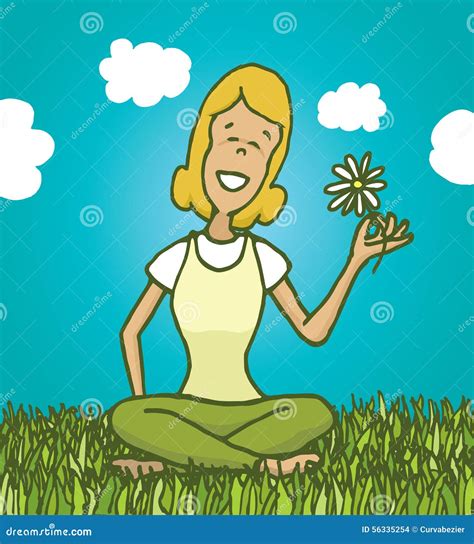 peaceful woman enjoying nature and smelling a flower stock vector image 56335254
