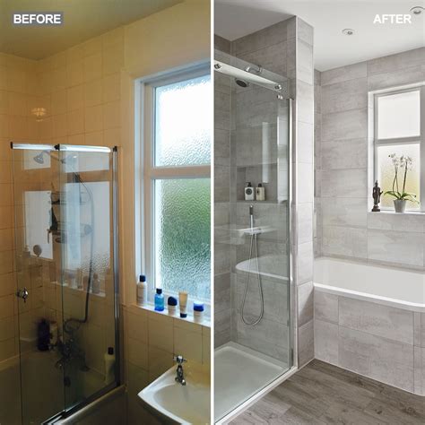 Cleanliness just got more creative. Modern grey bathroom makeover with separate shower and bath