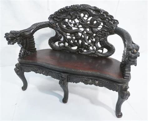 Sold At Auction Carved Chinese Dragon Bench Settee Carved Figura