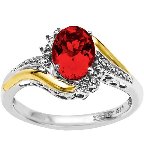 Brilliance Fine Jewelry Red Created Ruby Birthstone And Diamond Ring In