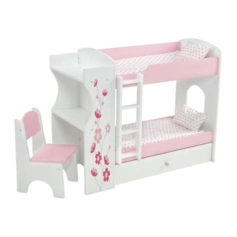 18 Inch Doll Furniture Pink And White Bunk Bed And Desk
