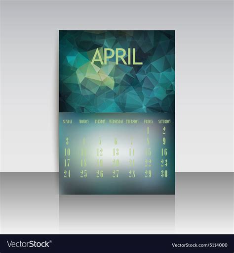 Polygonal 2016 Calendar Design For April Month Vector Image