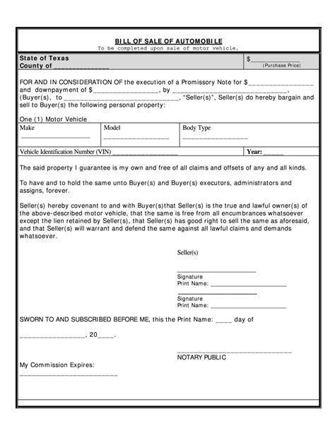 Texas Rv Bill Of Sale Form Fill Out And Sign Printable Pdf Template