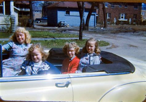 Vtg Kodachrome Color 35mm Slide Pretty Blond Girls Sisters Convertible Car 1950s Girls Sister