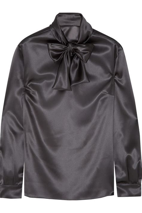 Dolce And Gabbana Pussy Bow Stretch Silk Satin Blouse In Gray Lyst