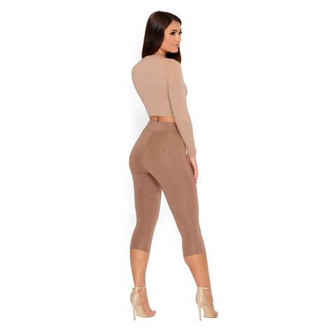 Brown High Waisted Cropped Leggings Double Layered Loungewear Lounge Wear Cropped Leggings