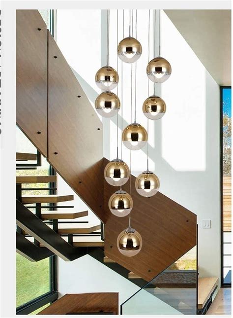 Home Decor Multi Lights Pendant Light Stairwell Glass Ball Gold Long