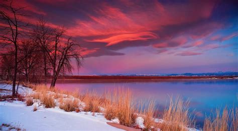 Sunset Over Winter Lake Image Abyss