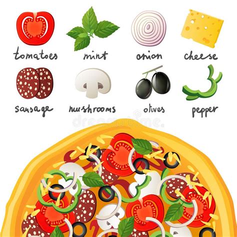Pizza and ingredients royalty free illustration | Pizza ingredients ...