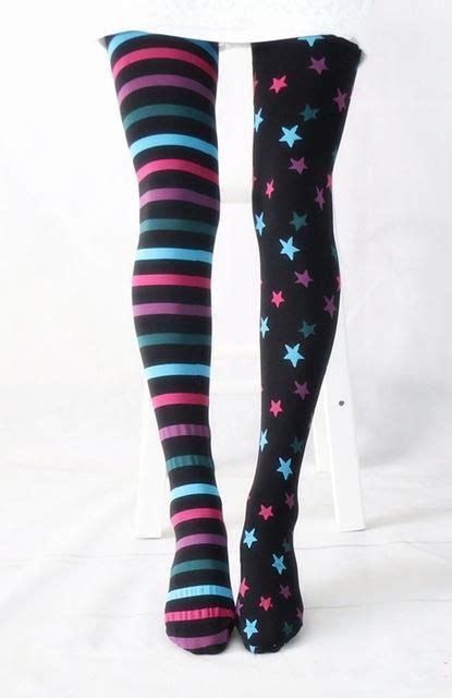 Japanese Harajuku Stars And Striped Patterned Velvet Tights Pantyhose Fashion Colored