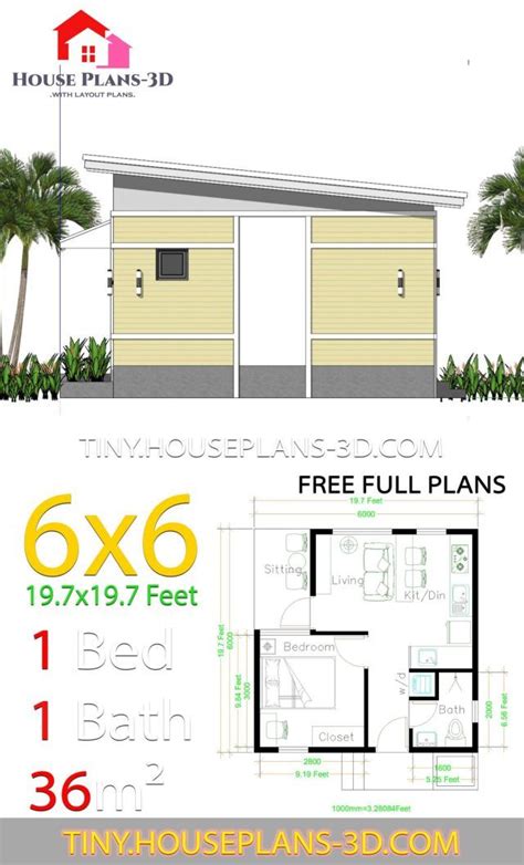 One Bedroom House Plans 6x6 With Shed Roof Tiny House Plans One
