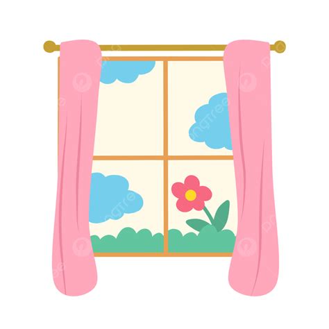 نافذة مفتوحة مع ستائر وردية منظر جميل نافذة مفتوحة ستائر وردية ستائر