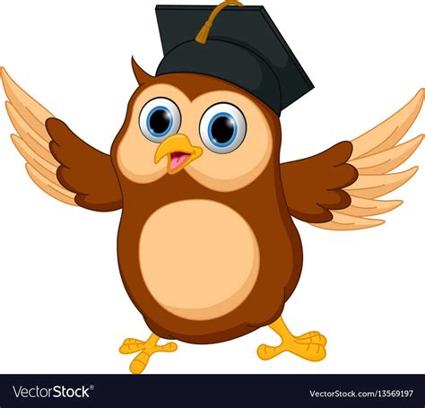 Happy Owl Cartoon Wearing Graduation Cap Vector Image