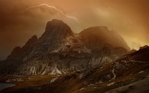 Nature Landscape Mountain Storm Dolomites Mountains Lightning Clouds