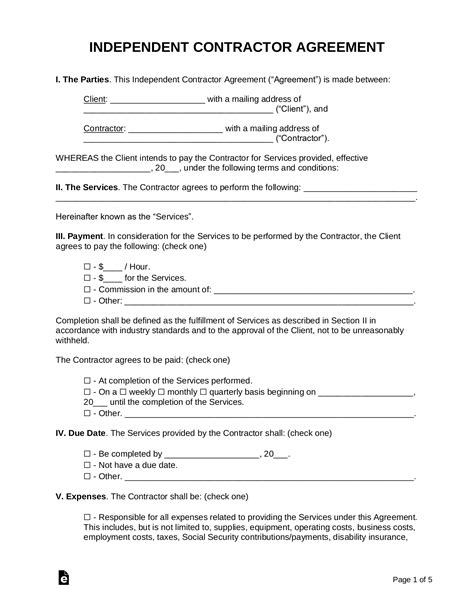 Free Independent Contractor Agreement Template 1099 Word Pdf Eforms