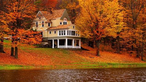 House On Autumn Lake Image Abyss
