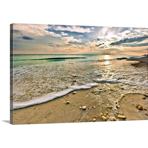Greatbigcanvas 36 In X 24 In Beautiful Beach Sunset Sea Shells On