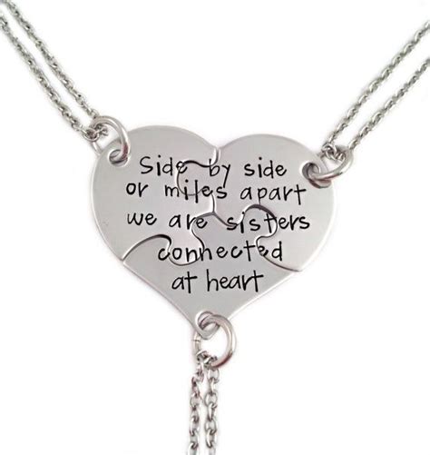3 best friend necklace side by side or miles apart puzzle piece heart engraved jewelry best