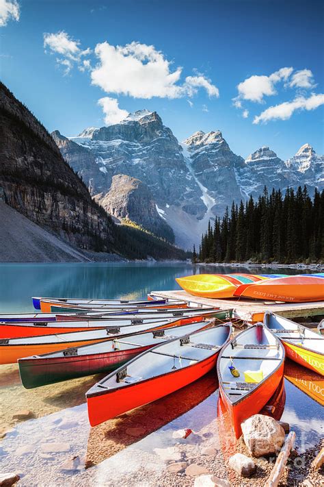 Colorful Canoes Moraine Lake Banff National Park Canada Photograph
