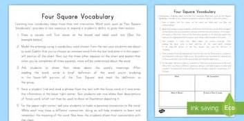 Four Square Writing Template Vocabulary Activity