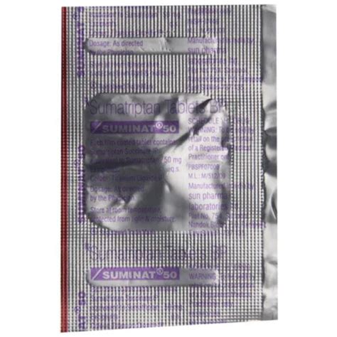 Sumatriptan Succinate Suminat 50 Mg Tablets Packaging Size 1 1 At Rs