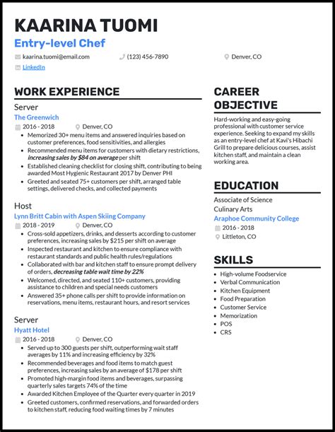 3 Entry Level Chef Resume Examples That Work In 2024