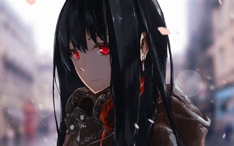 Hintergrundbilder Kopfhörer Rote Augen Schwarzes Haar Anime