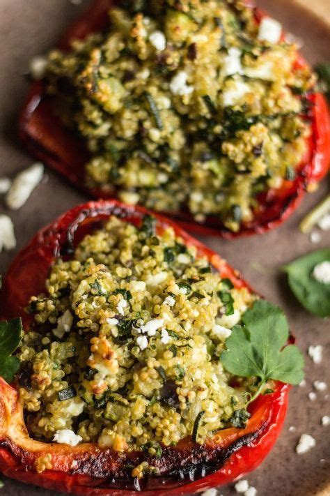 Stuffed Peppers With Quinoa Courgette And Feta Replace Onion With Green Onion Tops